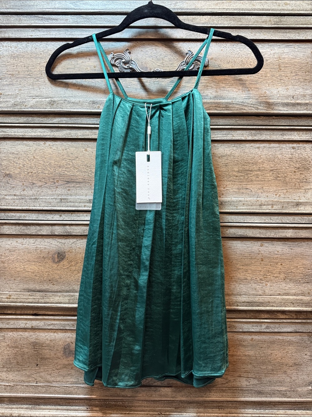 Endless Rose Emerald Green Pleated Satin Top
